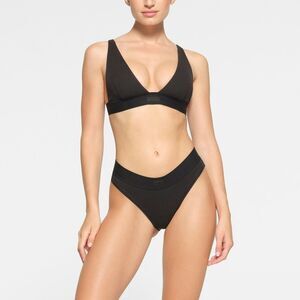 Skims cotton rib plunge bralette soot small NWT in packaging